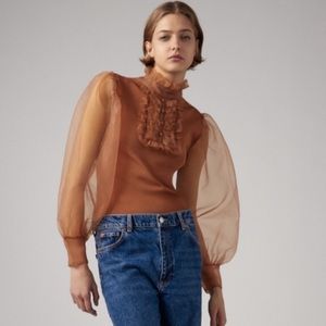 NWT Zara organza ruffle detail puffed sleeves top